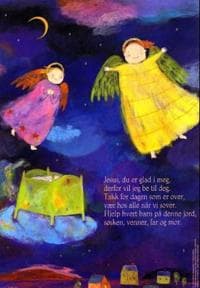 Jesus, du er glad i meg. Tekst av Eyvind Skeie. 4-fargers plakat i A4-størrelse med kveldsbønn for barn