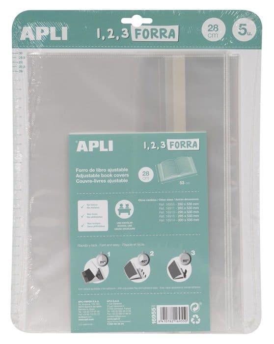 Skyddsmapp - skyddsbok Apli - 16955 - Förpackning med 5 skyddsmappar i polypropen 28 x 53 cm 75 mikron
