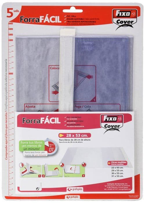 Skydd för skrivbok - skydd för böcker Fixo - 1009600 - Omslag 1009500 Paket med 5 justerbara bokskydd Transparent 28 x 53 cm
