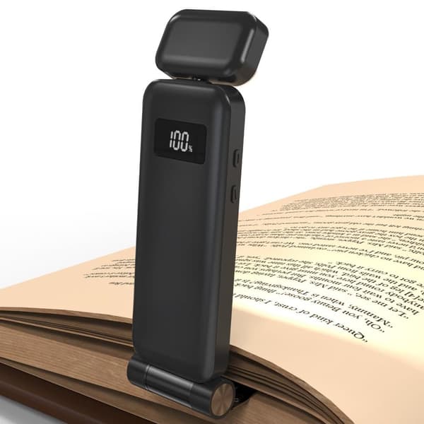 OBOSOE Boklampa USB-laddbar - 9 Ljuslägen, 30H Körtid, Batteriindikator | Ultralätt Läslampa med Klämma | Present till Bokälskare & Barn
