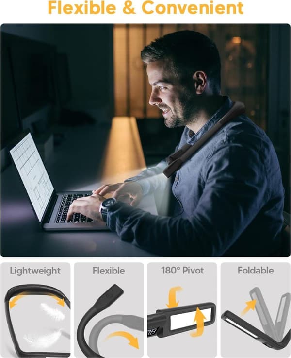 OBOSOE opgraderet halslampe og læselampe, USB genopladelig med timer og batteriindikator, perfekt gave til bogelskere