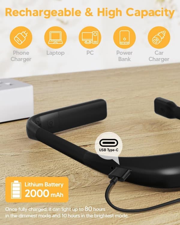 OBOSOE opgraderet halslampe og læselampe, USB genopladelig med timer og batteriindikator, perfekt gave til bogelskere