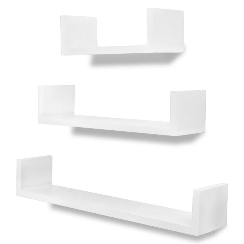 vidaXL Flytande U-formade bokhyllor i MDF 3 st vit