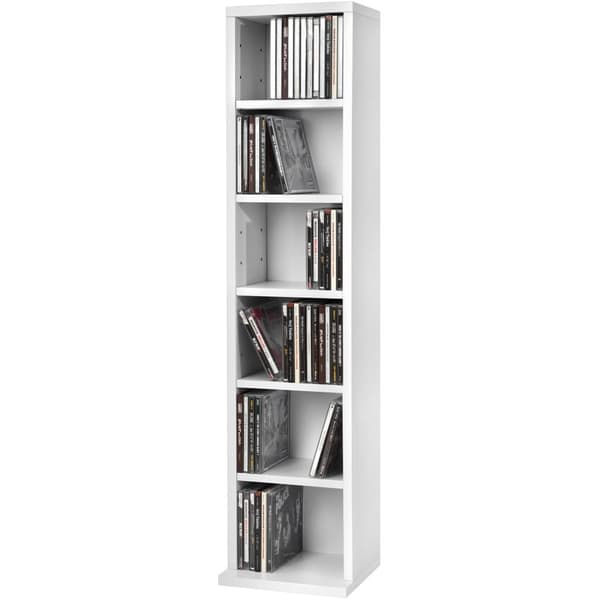 Reol med 6 hylder til 102 CD'er 90x21x20cm - hvid