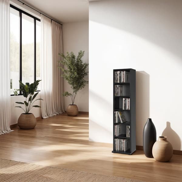 Reol med 6 hylder til 102 CD'er 90x21x20cm - sort