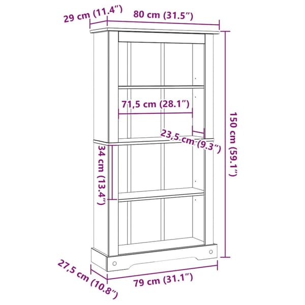 vidaXL Kirjahylly 4 tasoa Meksikon mänty Corona Range 80x29x150 cm