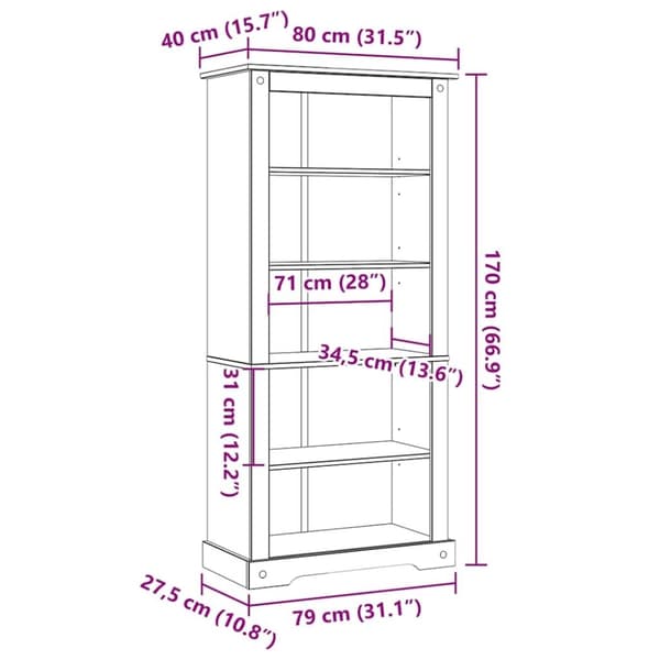 vidaXL Bokhylla i mexikansk Coronastil med 5 hyllor furu 81x40x170 cm