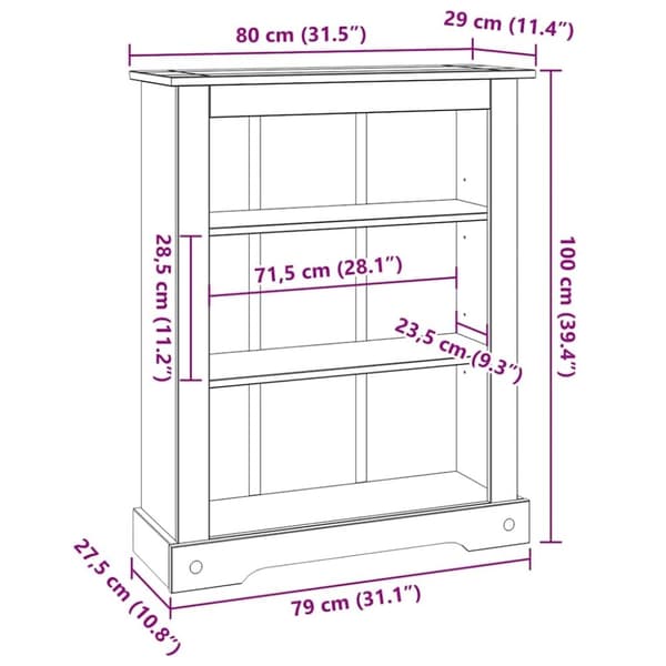 vidaXL Bokhylle med 3 hyller meksikansk Corona-stil furu 80x29x100 cm