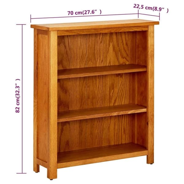 vidaXL 3-etasjers bokhylle 70x22,5x82 cm heltre eik