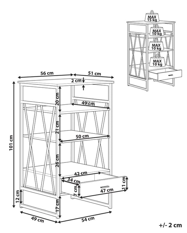 Kirjahylly ruskeanharmaa lastulevy musta metalli 56 x 51 x 101 cm laatikolla 3 hyllyllä industriaalinen tyyli