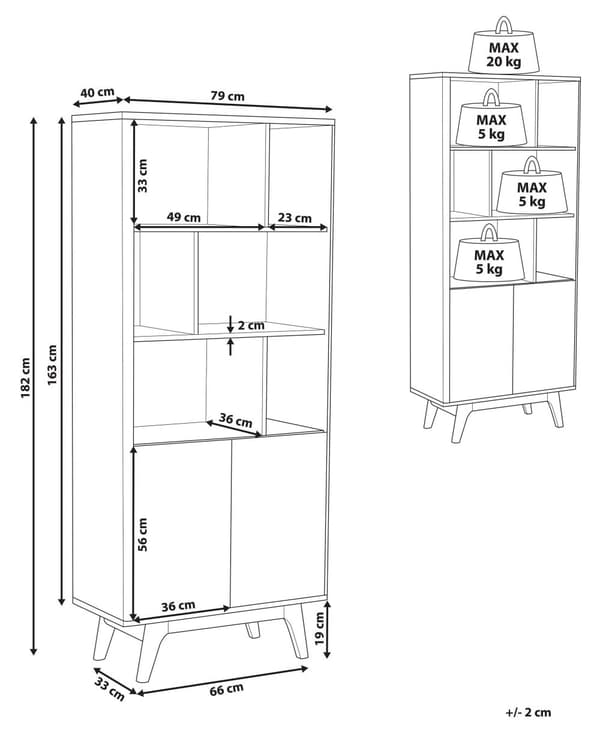 Kirjahylly tumma puu/valkoinen 79 x 182 x 40 cm MDF-levy lakattu matta kaapit 5-tasoa