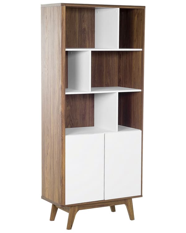 Kirjahylly tumma puu/valkoinen 79 x 182 x 40 cm MDF-levy lakattu matta kaapit 5-tasoa