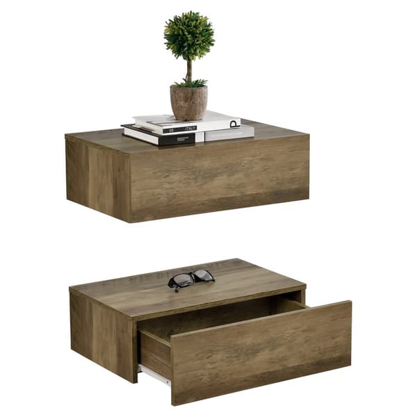 [en.casa]® Hylde/aflastningsbord Grethe sæt - 2 dele - med skuffe - 46x30x15cm - træ udseende
