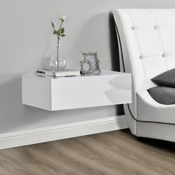 Hylla Sidensjö med låda 46x30x15cm vit högglans [en.casa]®