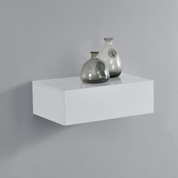 Hylla Sidensjö med låda 46x30x15cm vit högglans [en.casa]®