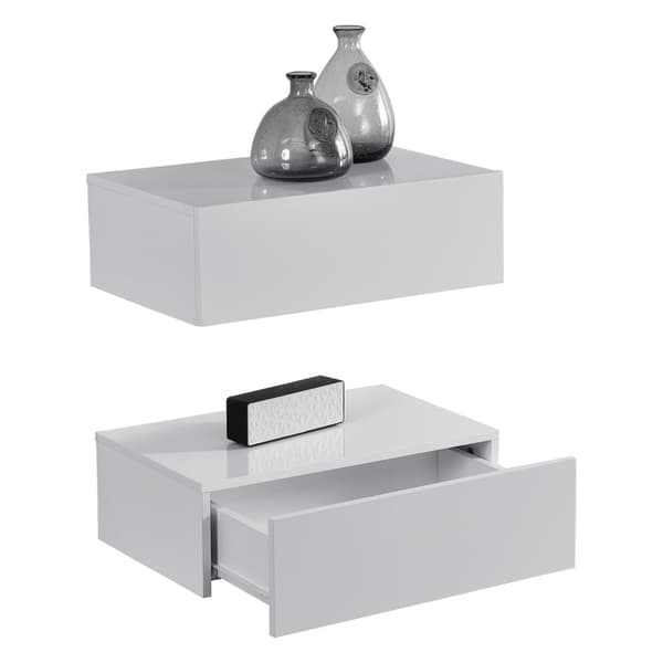 [en.casa]® Hylde/aflastningsbord Grethe sæt - 2 dele - med skuffe - 46x30x15cm - hvidlakeret højglans