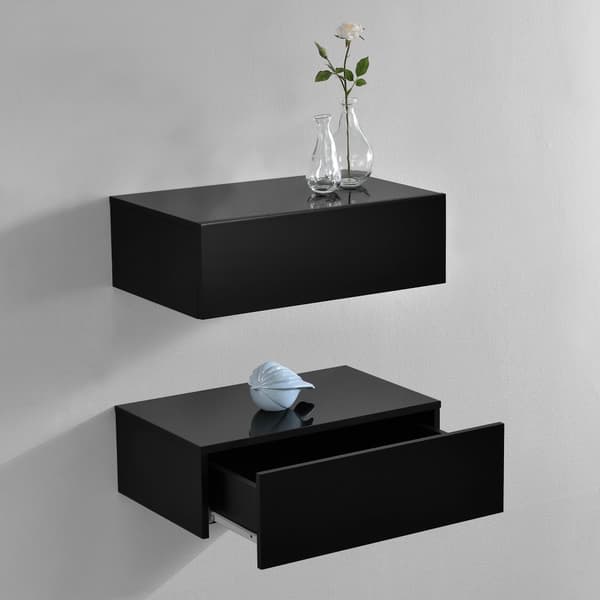 [en.casa]® Hylde/aflastningsbord Grethe sæt - 2 dele - med skuffe - 46x30x15cm - sort højglans
