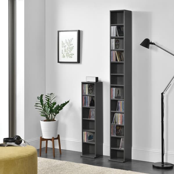 [en.casa] CD-hylde - boghylde - 175x20x20cm - mørkegrå