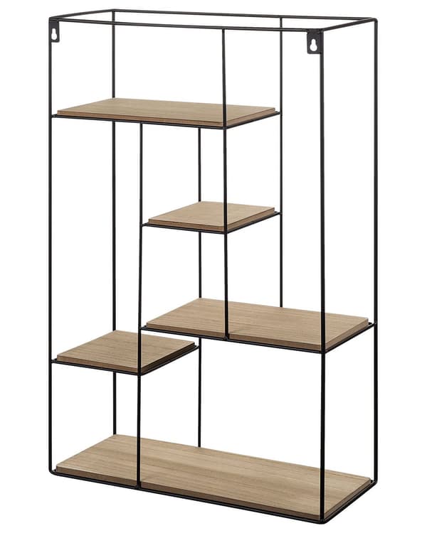 Seinähylly vaalea puu musta 37 x 57 x 16 cm MDF metalli 5 hyllyä moderni teollinen