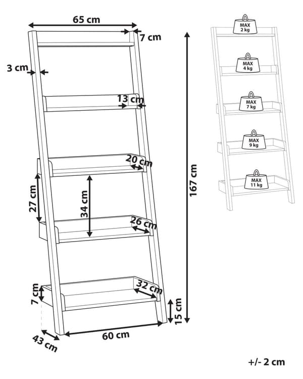 Stigereol Mørkt Træ 167 x 60 cm Dekorativ Høj Smal Reol med 5 Hylder til Stue Trappereol Soveværelse Kontor Bogreol Moderne Indretning