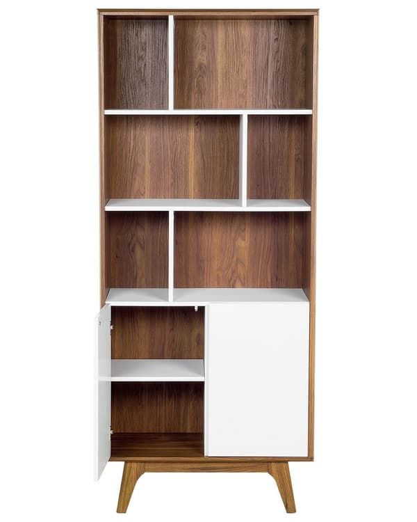 Reol med Skab Hvidt og Mørkt træ 182 x 79 cm 6 Hylder Skandinavisk Stil