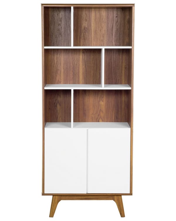 Reol med Skab Hvidt og Mørkt træ 182 x 79 cm 6 Hylder Skandinavisk Stil
