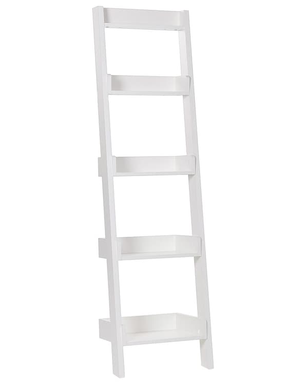 Stigereol Hvidt Træ 45 x 36 x 166 cm Dekorativ Høj Smal Reol med 5 Hylder til Stue Trappereol Soveværelse Kontor Bogreol Moderne Indretning