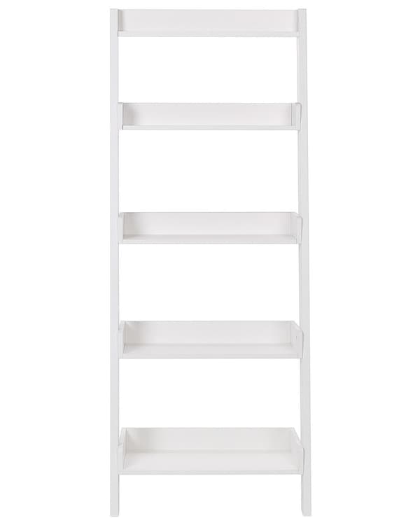 Stigereol Hvidt Træ 164 x 59 cm Dekorativ Høj Smal Reol med 5 Hylder til Stue Trappereol Soveværelse Kontor Bogreol Moderne Indretning