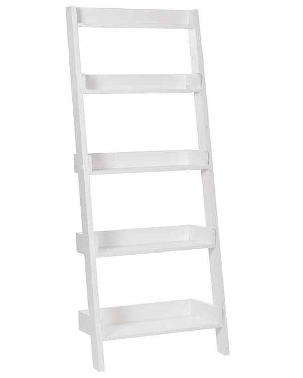 Stigereol Hvidt Træ 164 x 59 cm Dekorativ Høj Smal Reol med 5 Hylder til Stue Trappereol Soveværelse Kontor Bogreol Moderne Indretning