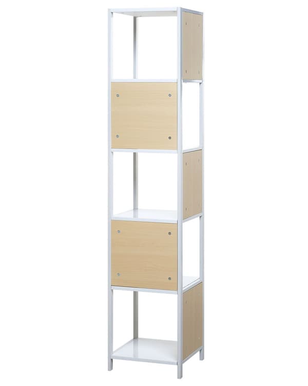 Bokfodral Vit med ljust trä 165 x 35 cm 5-våningshylla Modern Minimalistisk