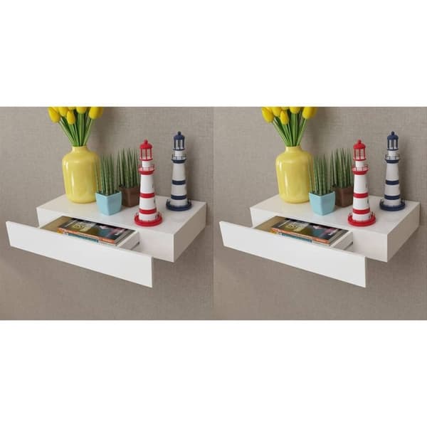 vidaXL Svävande vägghyllor med lådor 2 st 48 cm vit