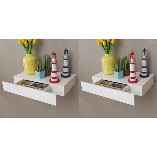 vidaXL Svävande vägghyllor med lådor 2 st 48 cm vit