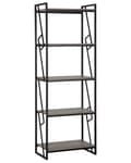 Pikkukuva 1 / 9: Kirjahylly tumma puu lastulevy mustat metallijalat 64 x 40 x 184 cm viidellä hyllyllä industriaalinen