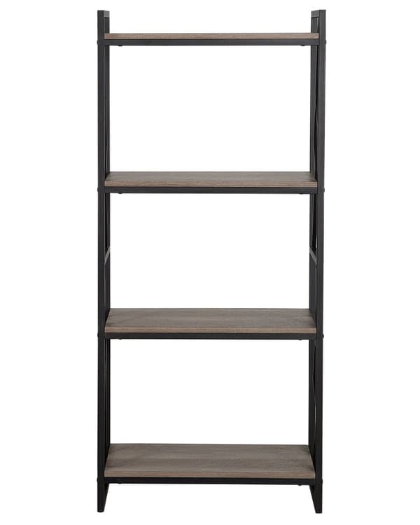 4-vånings Bokhylla Mörk trä och Svart Metallram Öppen Hylla Industriell Minimalist Hyllplan