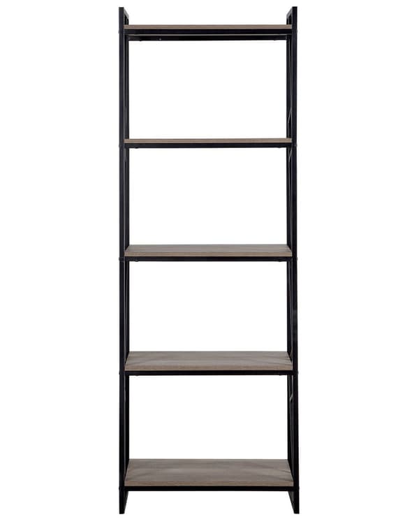 5-vånings Bokhylla Mörk trä och Svart Metallram Öppen Hylla Industriell Minimalist Hyllplan