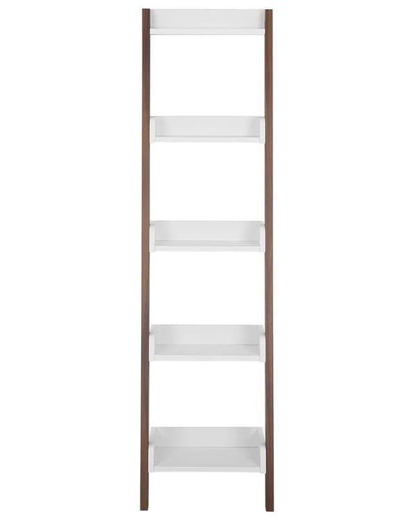 Stigereol Hvid Mørk Træ 45 x 36 x 166 cm Høj Smal Reol med 5 Hylder til Stue Trappereol Soveværelse Kontor Bogreol Moderne Indretning