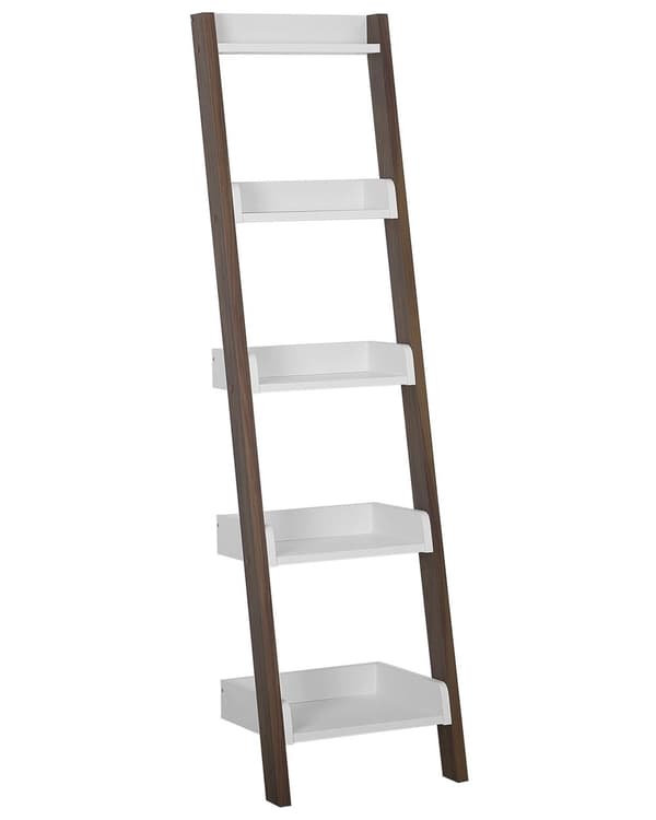 Stigereol Hvid Mørk Træ 45 x 36 x 166 cm Høj Smal Reol med 5 Hylder til Stue Trappereol Soveværelse Kontor Bogreol Moderne Indretning
