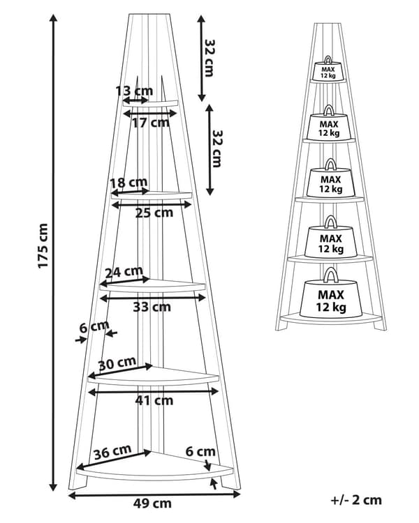 Hjørnereol Grå Træ 49 x 175 cm Høj Dekorativ Bogreol med 5 Hylder Opbevaring Pynteting til Stue Indretning Tilbehør Trappereol