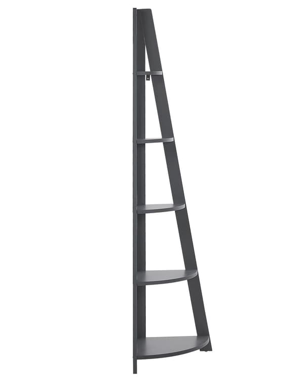 Hjørnereol Grå Træ 49 x 175 cm Høj Dekorativ Bogreol med 5 Hylder Opbevaring Pynteting til Stue Indretning Tilbehør Trappereol