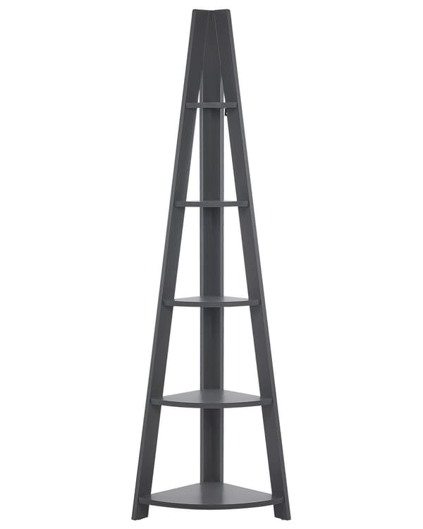 Hjørnereol Grå Træ 49 x 175 cm Høj Dekorativ Bogreol med 5 Hylder Opbevaring Pynteting til Stue Indretning Tilbehør Trappereol
