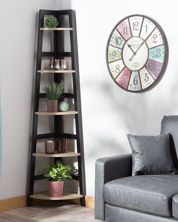 Hörnsteghylla Svart och Ljus trä Effekt 163 x 44 cm 5-vånings Ställning Bokhylla