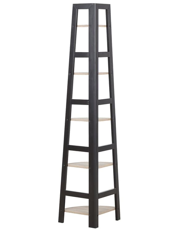 Hjørnestigehylde sort og lys træeffekt 163 x 44 cm 5-lags reol