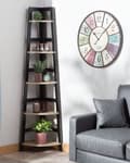 Miniatyrbillede 2 af 7: Hjørnestigehylde sort og lys træeffekt 163 x 44 cm 5-lags reol