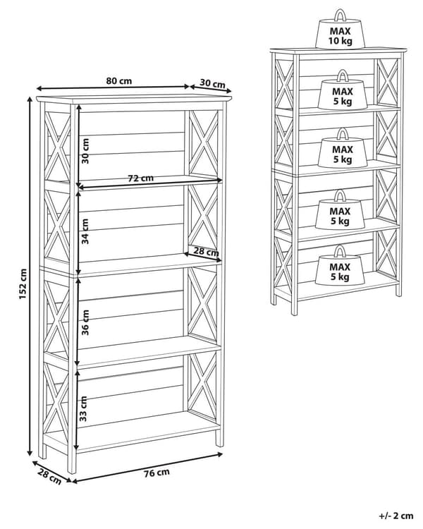 Reol Hvid Mat Træ 152 x 80 cm Bogreol med 5 Hylder Opbevaring til Stue Moderne stil Boghylde til Kontor Stue Soveværelse Opbevaringsreol Dekor