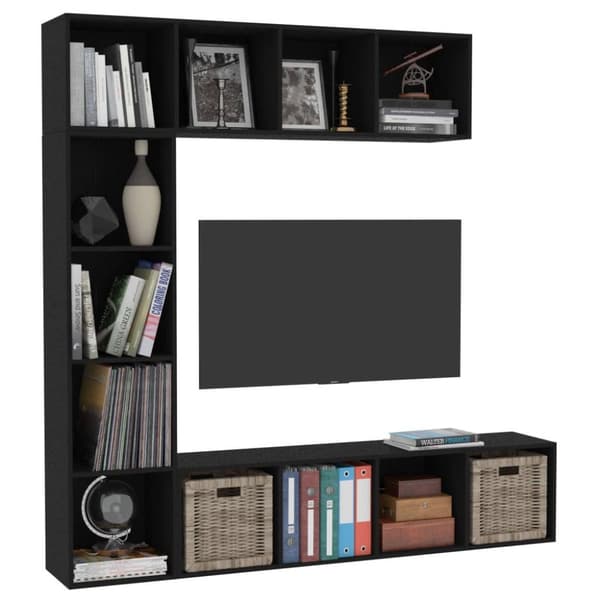 vidaXL Bokhylla/TV-bänk 3 delar set svart 180x30x180 cm