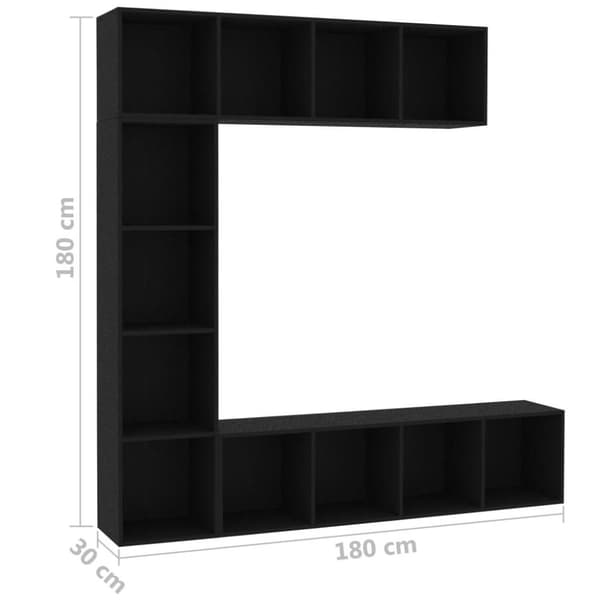vidaXL Bokhylla/TV-bänk 3 delar set svart 180x30x180 cm