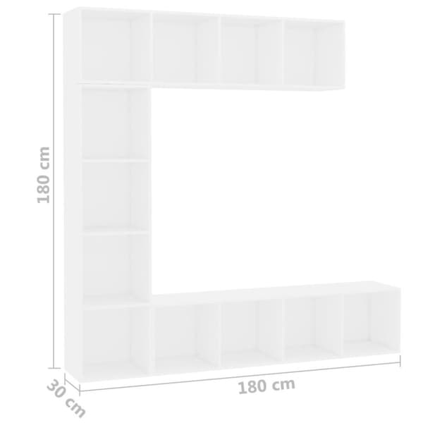 vidaXL bogreol/tv-møbel 3 dele 180x30x180 cm hvid