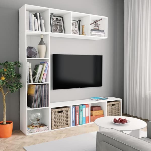 vidaXL bogreol/tv-møbel 3 dele 180x30x180 cm hvid