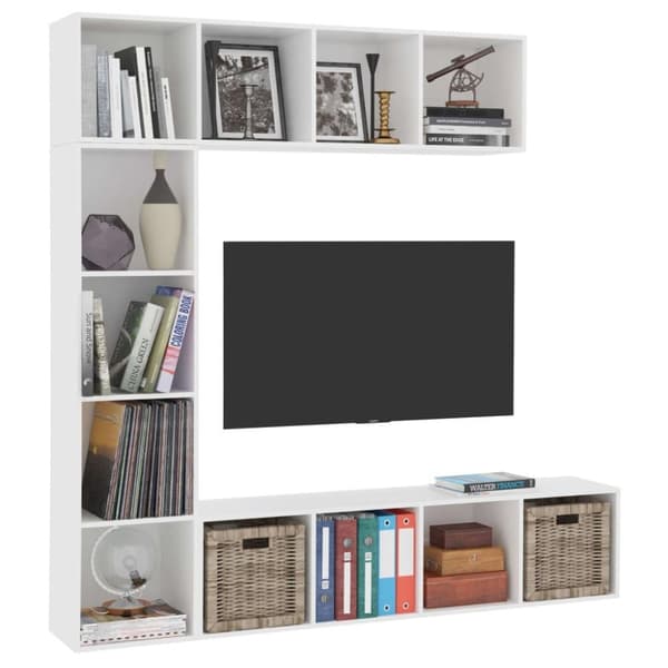 vidaXL bogreol/tv-møbel 3 dele 180x30x180 cm hvid