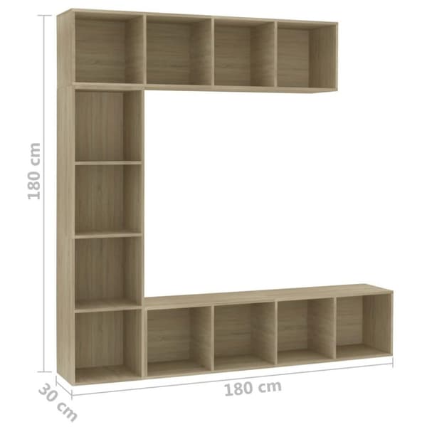 vidaXL bogreol/tv-møbel 3 dele 180x30x180 cm sonoma-eg